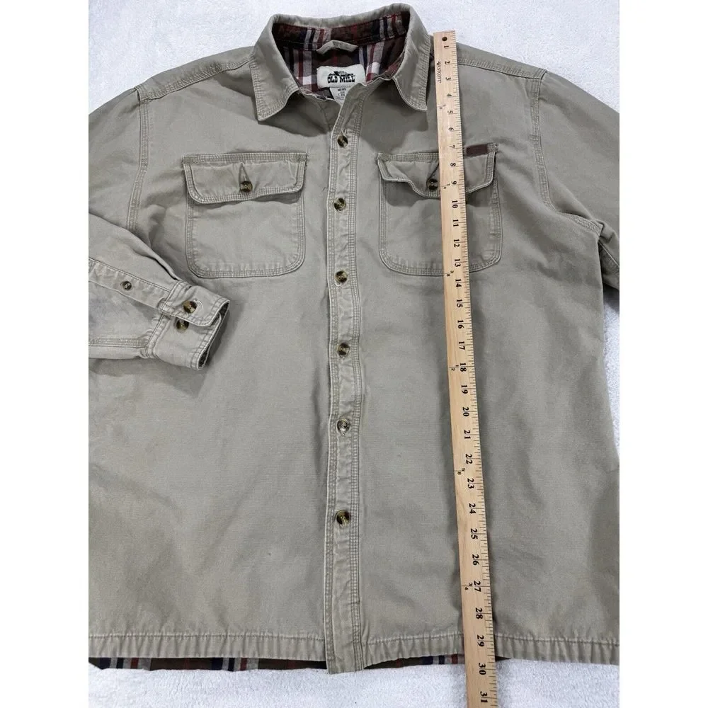Old Mill Jacket Men 2XL 100% Cotton Flannel Lined Tan Jacket Size 2XL Chore Barn